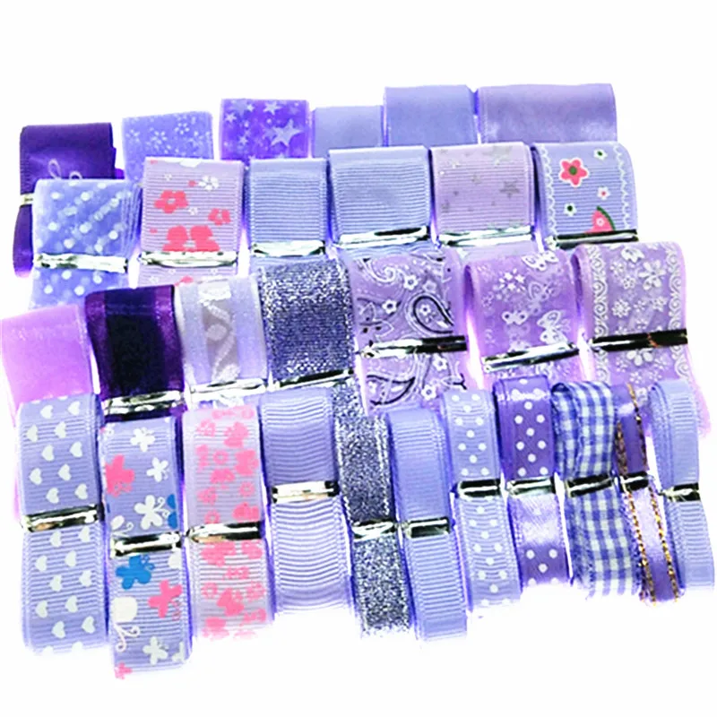 Случайный Фиолетовый Серия корсажные ленты Печатные в горошек gingham лента
