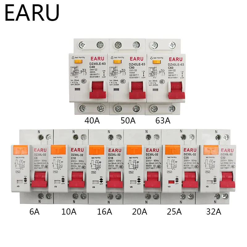 

DZ30L DZ40LE EPNL DPNL 230V 1P+N Residual Current Circuit Breaker With Over And Short Current Leakage Protection RCBO MCB 6-63A