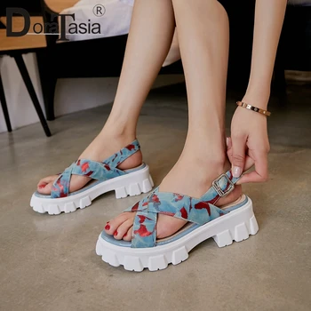 

DORATASIA Female Genuine Leather Mixed Color Sandals Leisure Casual Sandals Women Open Toe Back Strap Platform Shoes Woman