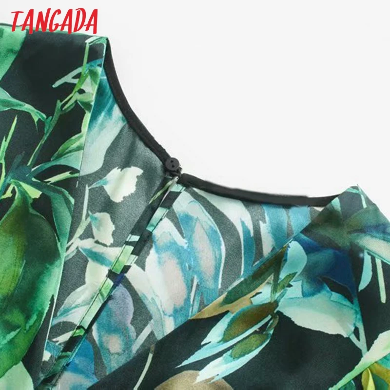 Tangada Women summer leaf print long jumpsuit ruffles short Sleeve pocket v neck female casual Jumpsuit 5Z199
