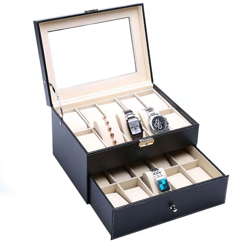 

New 20-bit box Double drawer Watch Box Storage Showing Watches Display Storage Box Case Tray Zippere Travel Jewelry Watch Case