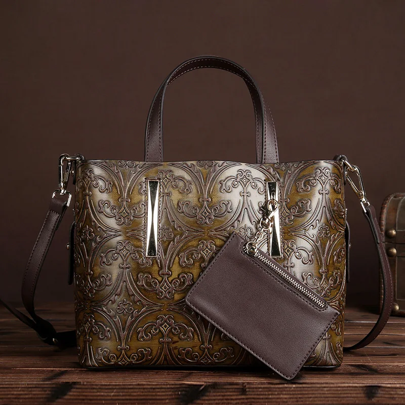 

WERAIMJX Women Handbags Totes Genuine Leather Female Shoulder Bags Designer Embossed Crossbody Bags Cowhide Composite Bag 2019