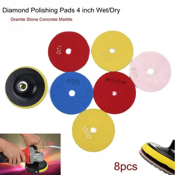 

7Pcs Set Diamond Polishing Pads 4 Wet/ Dry Kit & Backer Granite Stone Concrete