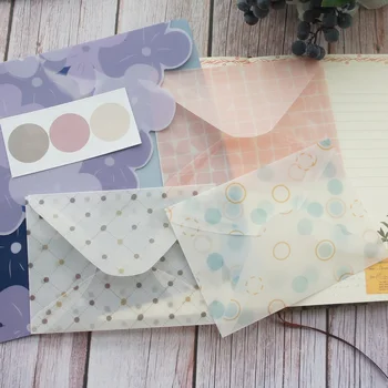 

10.5*14.7cm 3pcs Light Color Dot Design Envelop As Postcard Message Card Invitation Envelop Transparent and Seal Sticker