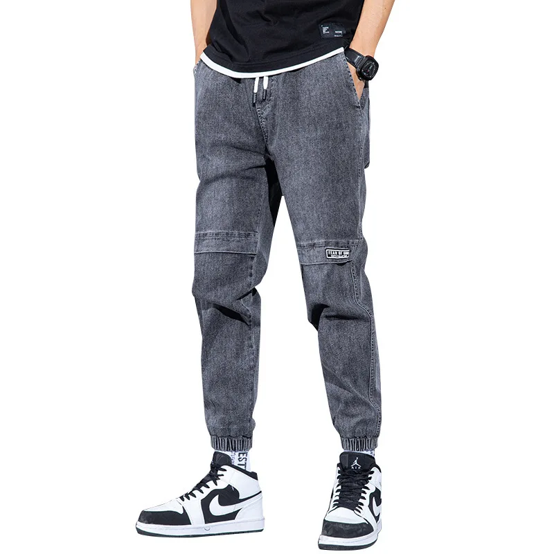 ICCLEK Jeans Men's 2021 Fall New Style Harem Pants with Drawstring Multi-pocket Denim Casual Pants Men Plus Size Jeans