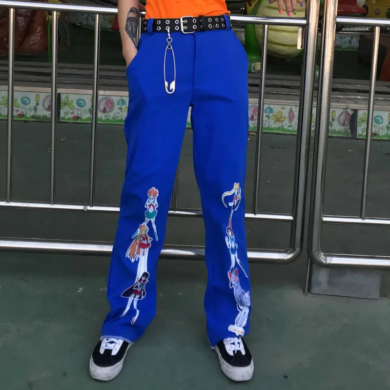 Anime Pretty Guardian Sailor Moon Print Women Trousers Loosen Long Pants Mid Waist Pant Female Harajuku Hip Hop Punk Streetwear