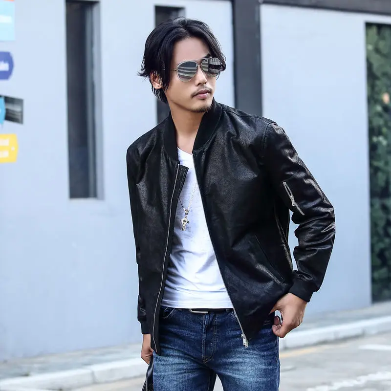 Мужская кожаная летная куртка в простом испанском стиле коричневая замшевая из