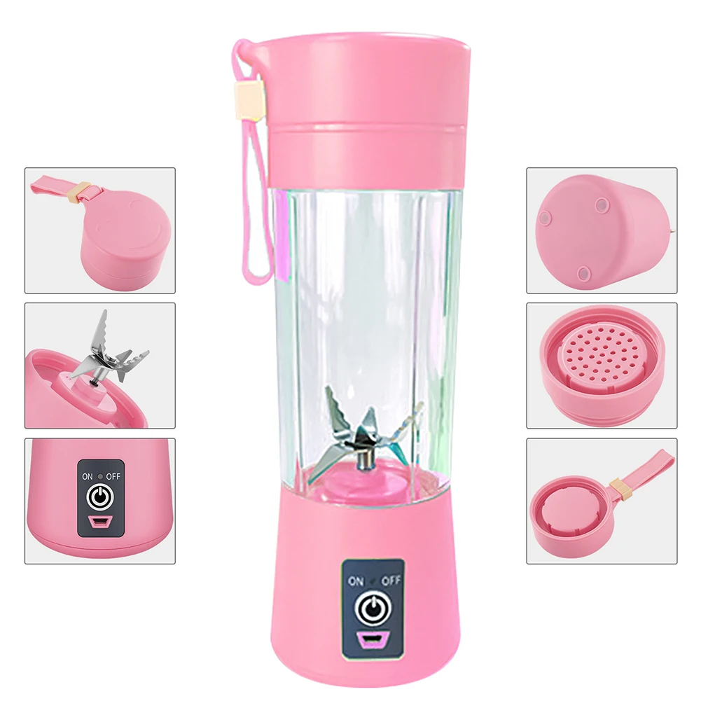 400ml Portable 6 Blades Blender USB Rechargeable Fruit Juice Cup Bottle Mixer