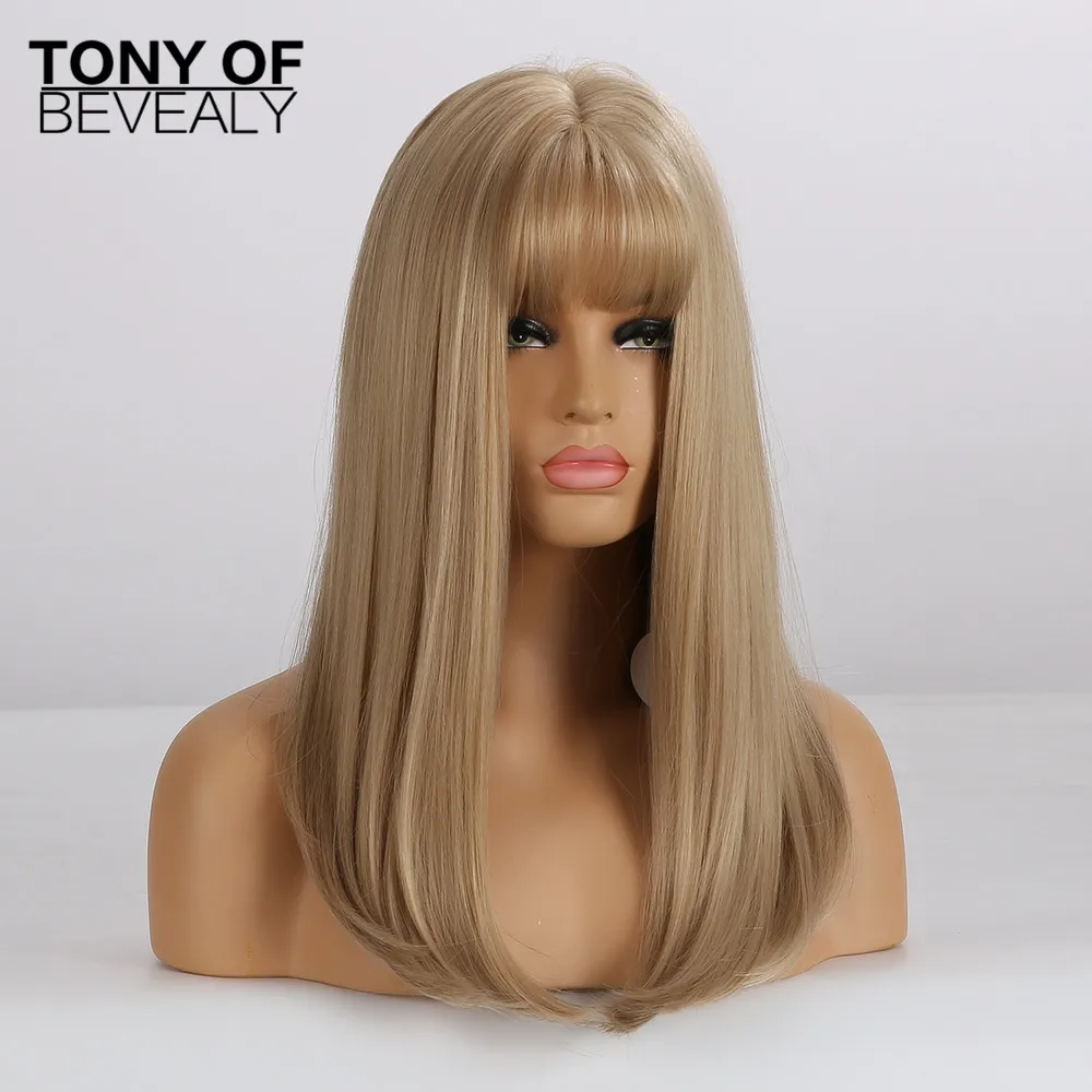 Длинные прямые коричневые парики с челкой натуральные синтетические для женщин