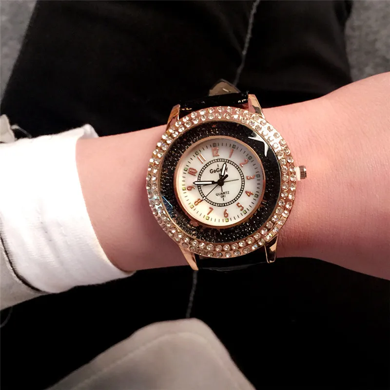 

Women's Men's Watch Fashion Casual Double Row Flash Diamond Pointer Dial Watch PU Leather Strap Watch Simple Women's Wrist Watch