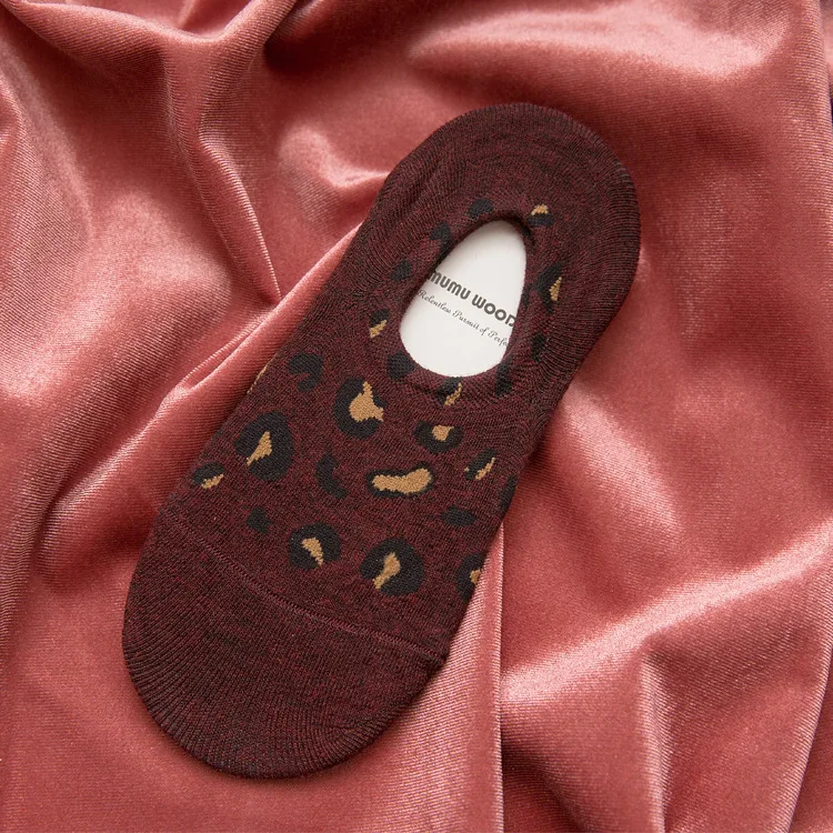 Женские носки-тапочки; Новинка года; 1 пара женских носков; хлопковые леопардовые женские лодочные носки; женские невидимые носки - Цвет: Бургундия