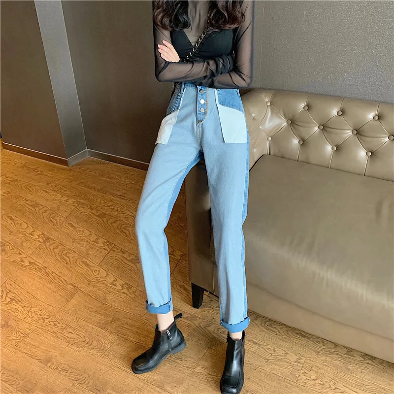 Винтажная новая демисезонная уличная одежда джинсовые штаны женский клейкий патч джинсовые брюки прямые ноги