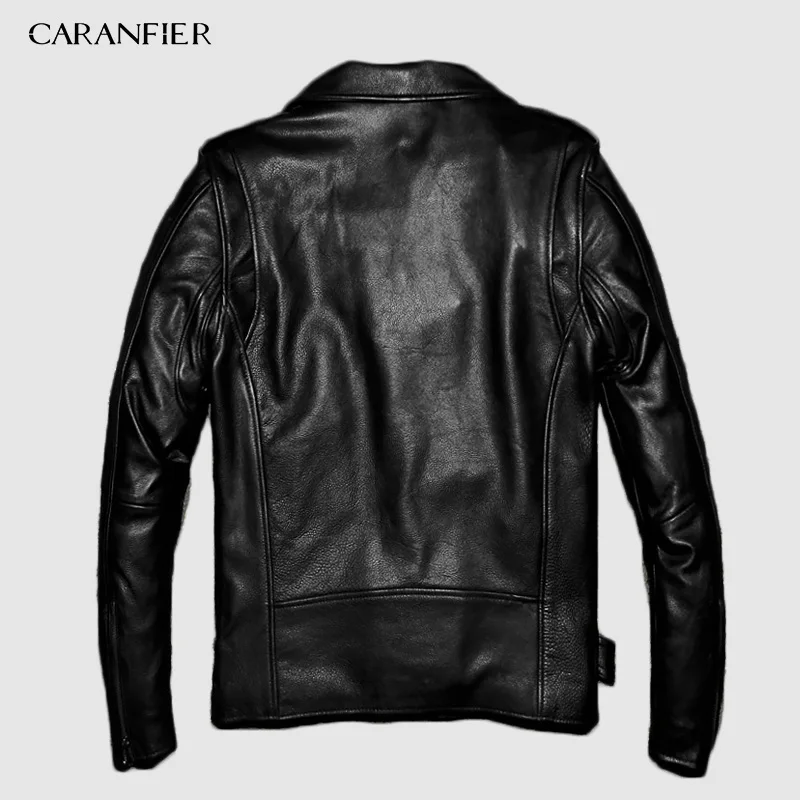 CARANFIER Топ Натуральная Воловья кожа дубления куртка черная мягкая мужская куртка байкера мотор одежда Байкер пальто S-XXXXL