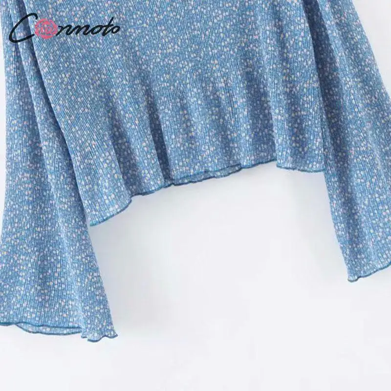 Conmoto женские шифоновые топы и блузки с цветочным принтом Boho осень зима шикарная водолазка с расклешенными рукавами плиссированная рубашка Blusa