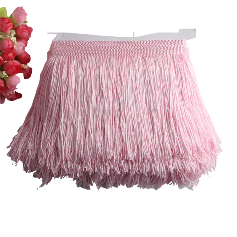 Beatiful 1Yard Lace Fringe Trim 15cm Wide Tassel Fringe Trimming For DIY Latin Dress Stage Clothes Accessories Lace Ribbon - Цвет: light pink
