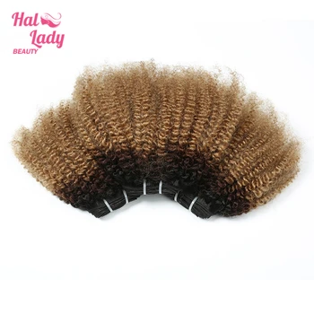 

Halo Lady Beauty Afro Kinky Wave Human Hair Extensions Ombre Color 1B/4/27 Brazilian Remy Hair Weaves For African America Women