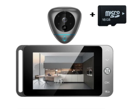 Grey doorbell N 16GB Одежда высшего качества домашний охранный звонок 4 дюйма глазок HD ips Экран Поддержка Макс 32GB ж/t Функция обнаружения движения на - Цвет: Grey doorbell N 16GB