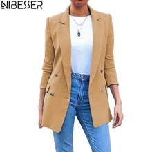 NIBESSER осень блейзер в стиле ретро женский костюм куртка повседневные длинные однотонные пальто стиль отложной воротник куртка женская верхняя одежда Блейзер