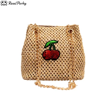 

Women Cherry Pattern Open Straw Bags Female Handmade Woven Shoulder Messenger Bags Ladies Summer Fashion New Rattan Beach Purse
