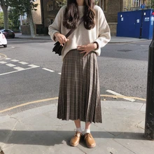 Элегантная плиссированная клетчатая юбка в старошкольном стиле, Женская длинная юбка с высокой талией, твид, Осень-зима, Jupe Longue Falda Larga
