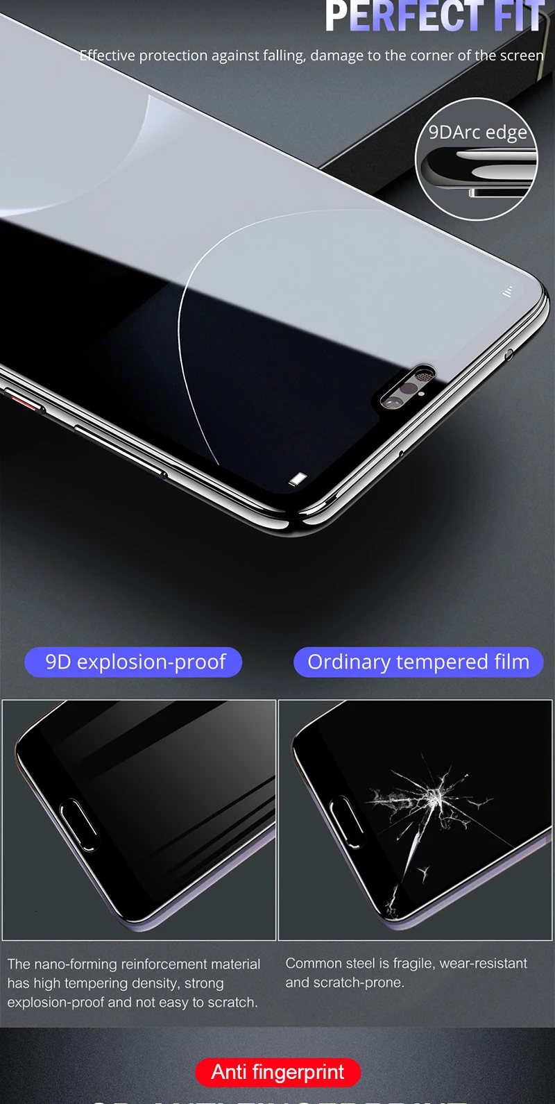 9D изогнутое закаленное стекло для huawei P8 Lite P9 Lite Mini P10 Plus P20 Pro P30 полное покрытие экрана Защитная пленка 1000 шт