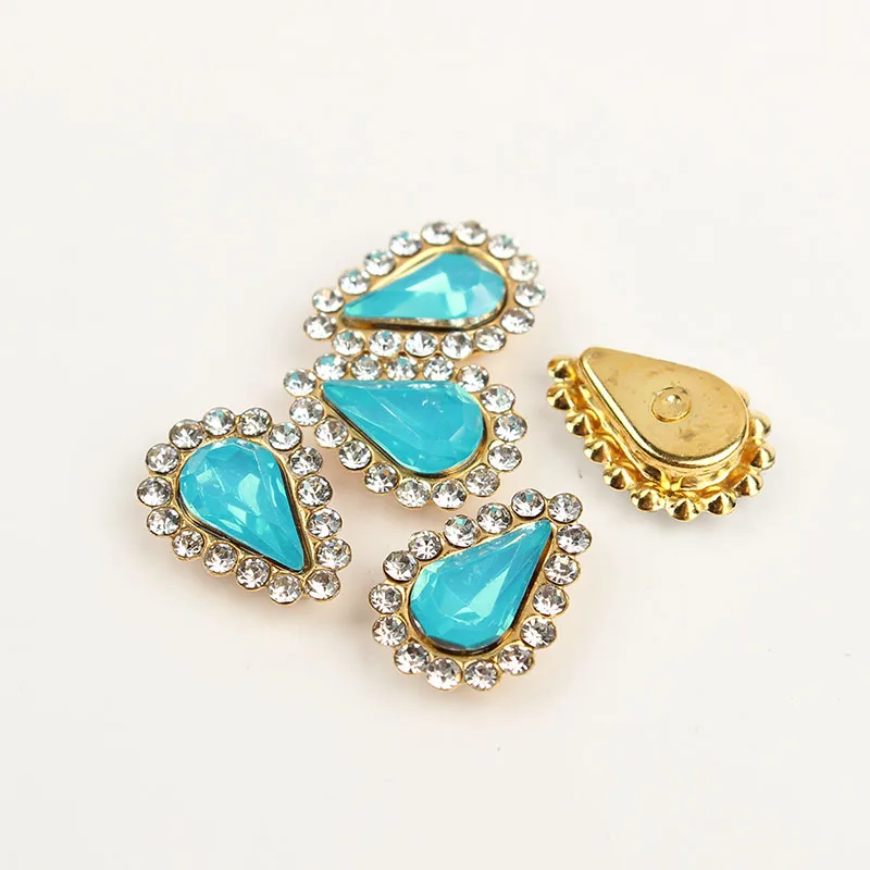 Sky blue Opal Gold 50 шт. Каплевидная форма цветка пришить на горный хрусталь Кристалл Flatback горный хрусталь Золотая основа с оправа, коготь DIY одежда платье - Цвет: Sky blue Opal Gold
