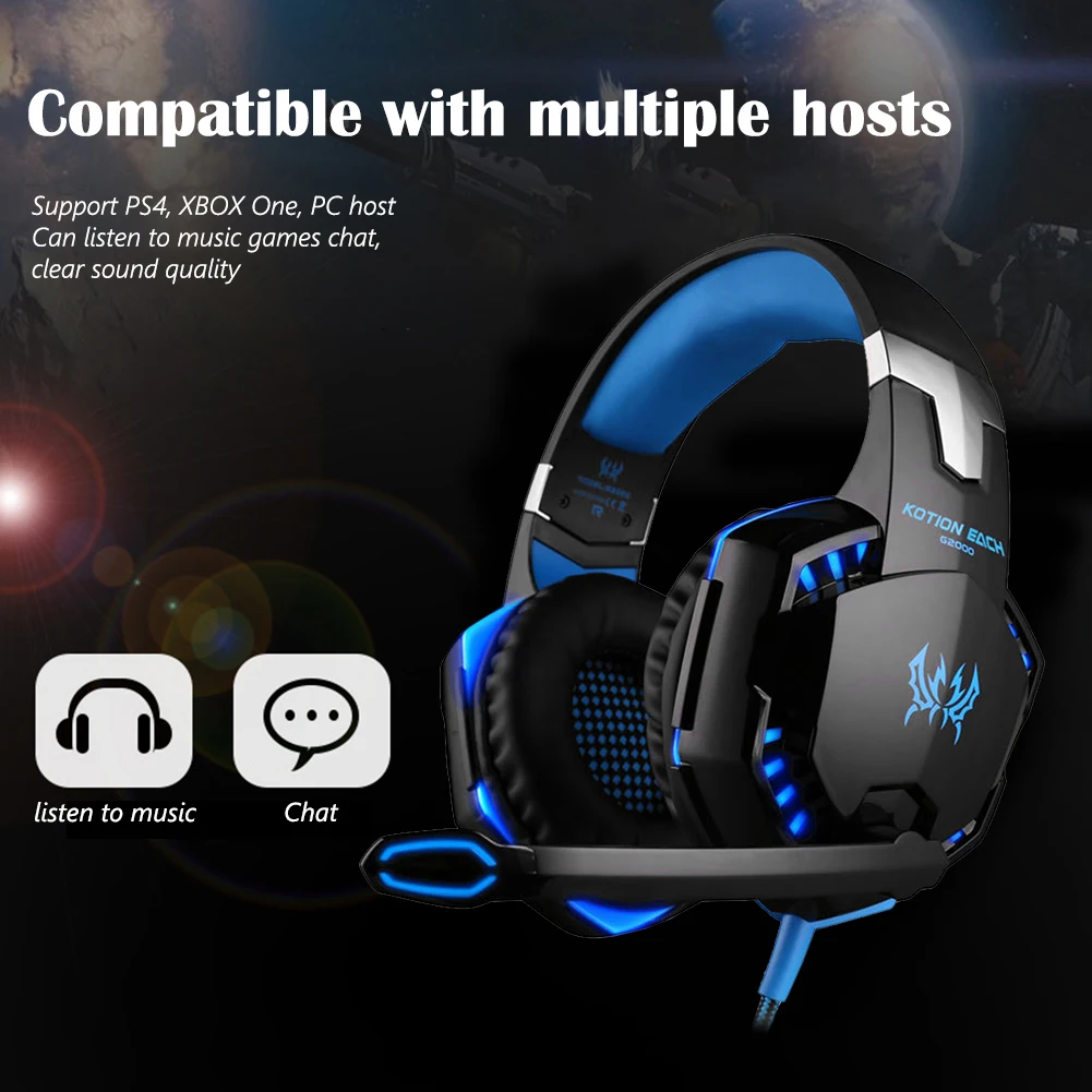 Professional G2000 Deep Bass Lighting Gaming Headphone 3 5mm Wired Stereo Computer PC Over Ear Headset with Microphone Gifts
