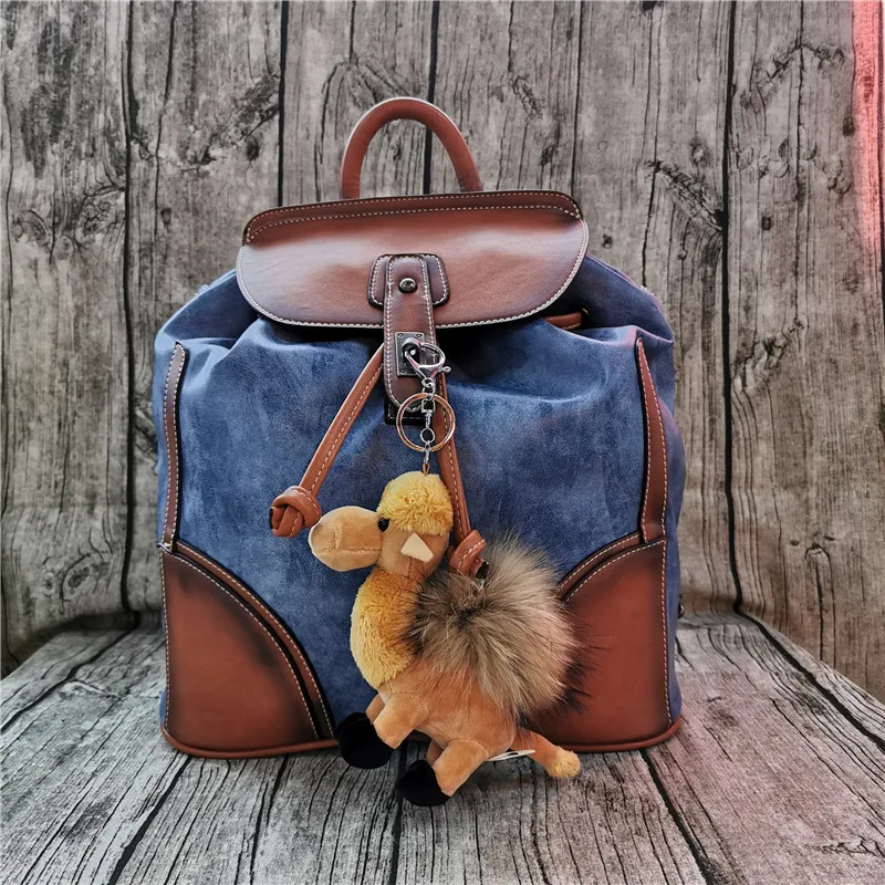 Брендовый ретро женский рюкзак в повседневном рюкзаке, сочетающийся цвет, Большой Вместительный кожаный рюкзак для школы, школьные сумки - Цвет: Blue And Camel