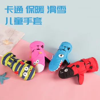 

Children Winter Gloves, Anti-Slip Thicken Fleece-Linen Cartoon Printing Warm Gloves with Anti-Lost Buckle for Little Boys, Girls