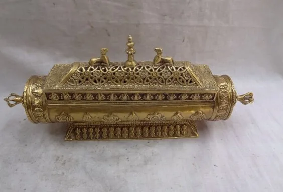YM 319 1" Тибетский буддизм латунь 8 благоприятный символ статуя Vajra Курильница