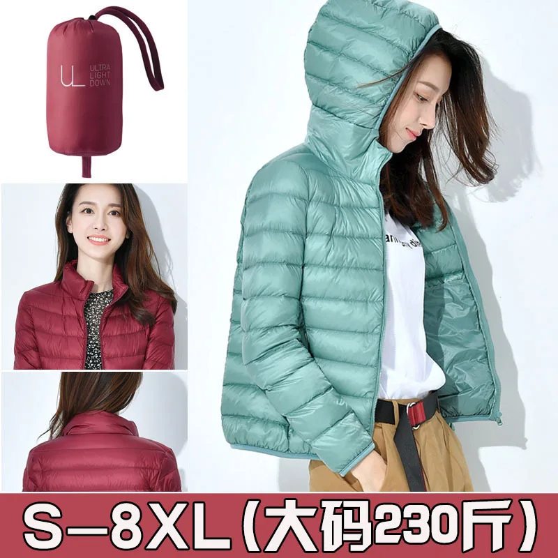 Plumón Parka chaqueta de fino algodón Down ultraligera para mujer 2020 Otoño Invierno ajustado corto con capucha cálido plumón de pato blanco prendas de vestir exteriores para mujer