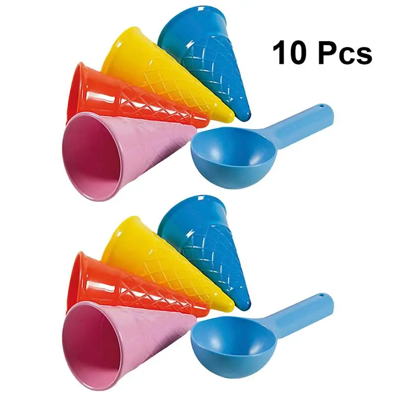 Juguetes de plástico para la playa para niños, conos de helado de arena y pala, juguetes al aire libre, Color aleatorio, 10 Uds.
