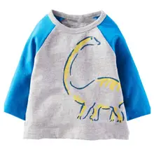 Осенняя детская Футболка Пуловер с круглым вырезом для мальчиков детская Базовая рубашка с длинными рукавами и рисунком динозавра