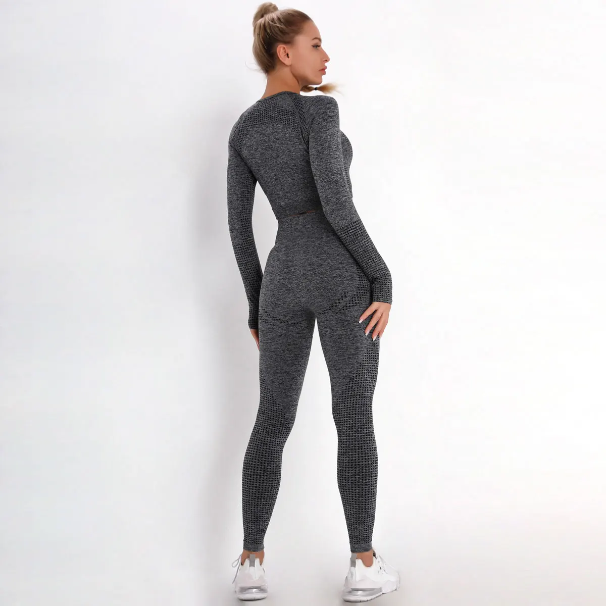 2/3/5PCS Women Sportswear Yoga Set Gym Clothing Tracksuit Long Sleeve Crop Top High Waist Seamless Leggings Fitness Sports Suits