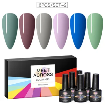 

MEET ACROSS 6pcs Pure UV Gel Nail Polish Set Color UV LED Nail Gel Varnish Semi Permanent Nail Lacquer Soak Off Nail Gel Manicur