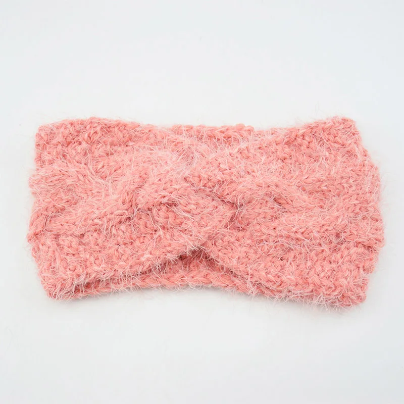 pink Женская вязаная повязка на голову, зимняя Мягкая шерстяная лента для волос, аксессуары для волос, цветные повязки на голову, резинки для волос Gumki Do Wlosow - Цвет: pink