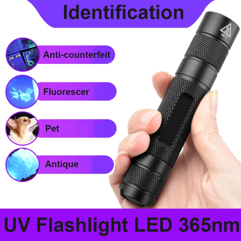 Черный УФ Фонарик светодиодный 365nm Ультрафиолетовый Невидимый фонарь для