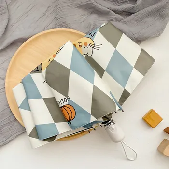 

Plaid Cat Cute Umbrella Kids Mini Pocket Clear Umbrellas Automatic Folding Girls Sun Umbrella Rain Women 8K Windproof Parasol