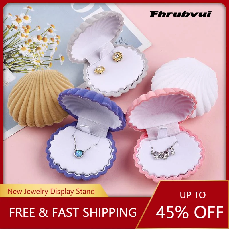 Trendy Jewelry Gift Box Shell Heart Velvet Boxes for Women Wedding Engagement Ring Earrings Necklace Portable Display