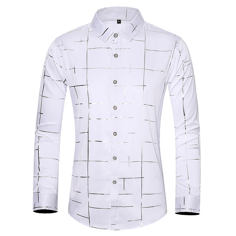 

2023 Fall men's long-sleeved shirt gilded printing slim-fit lapel single-breasted men shirt Tuxedo Shirts plus size M-7XL