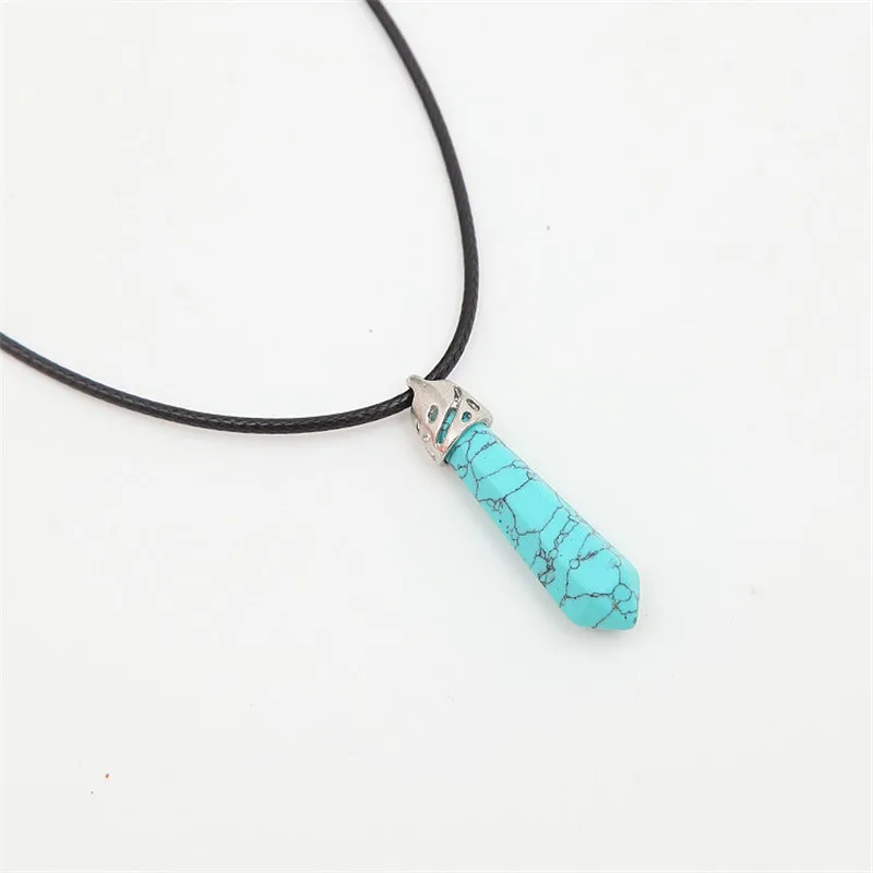 SKY BLUE Natural Quartz Pendant Stone Hexagonal Pillar Pendants Necklace Chakra Healing Crystal Point Gem Necklaces For Women Jewelry - Окраска металла: SKY BLUE