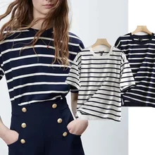 

Elmsk Camisetas Verano Mujer 2021 Ins High Street O-neck Vintage Harajuku Tshirt Striped Boyfriend Summer T Shirt Women Tops