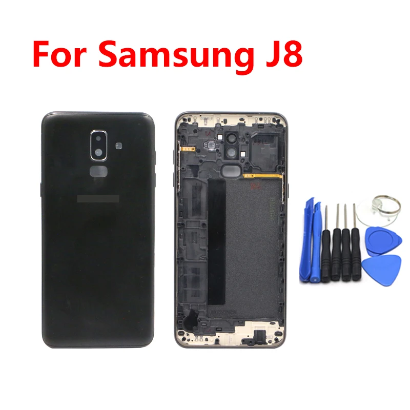Для SAMSUNG Galaxy J8 J800 J800F задняя крышка батарейного отсека+ рамка+ стеклянный корпус для объектива камеры, Крышка батарейного отсека с набором инструментов