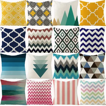 

Colorful Geometric Cushion Cover Cotton Linen Black Yellow Pattern Decorative Sofa Cushions Throw Pillows Covers 45x45Pillowcase
