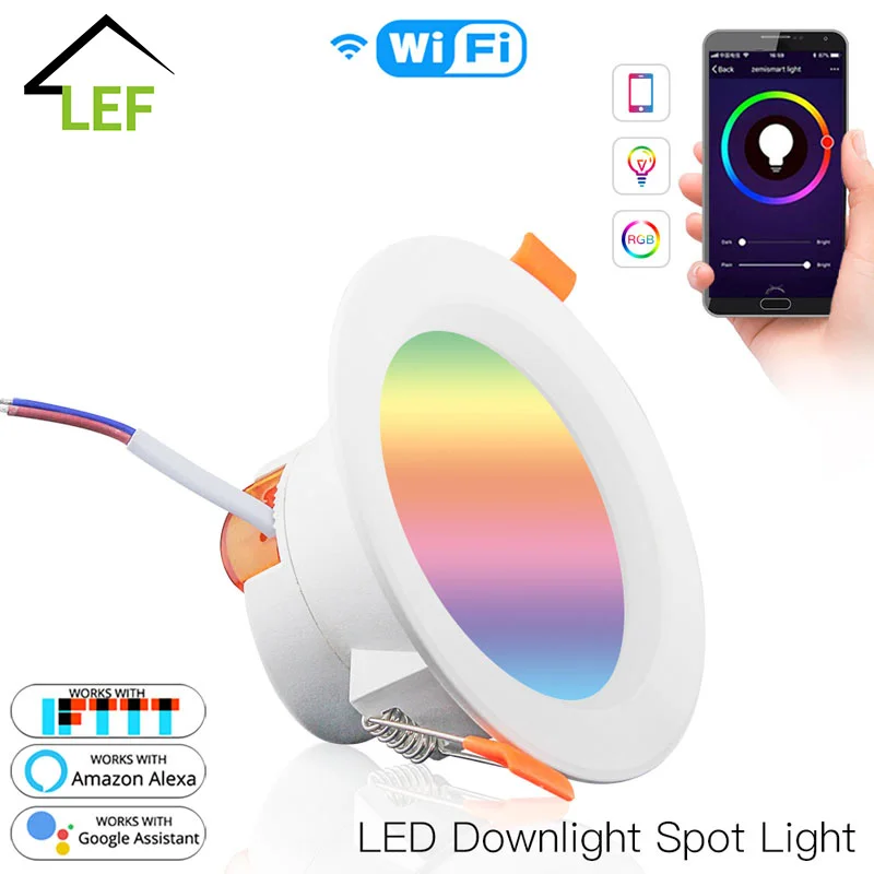 WiFi Smart LED Downlight Dimming Round Spot Light 7W RGB Color Changing 2700K-6500K Warm Cool Light Work with Alexa Google Home afbeelding