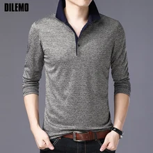 Новинка, модная брендовая одежда, рубашки поло, мужские рубашки с длинным рукавом, приталенные, со стоячим воротником, одноцветные, рубашки, повседневная мужская одежда