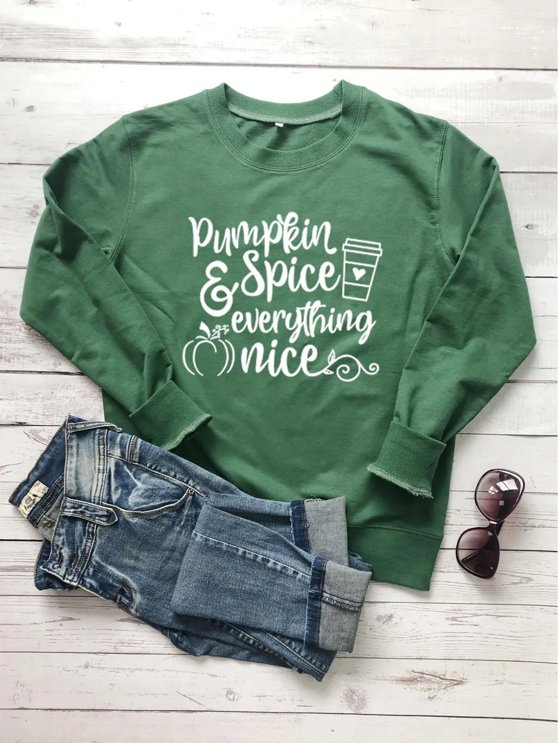 Green-white txt Pumpkin Spice Sweatshirts Jumper with Sayings slogan quote Halloween holiday gift quote pullovers graphic funny pure cotton top - Цвет: Green-white txt
