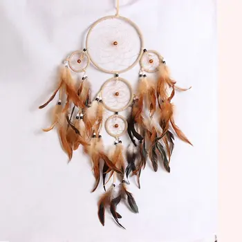 

Indian Dream Catcher Feathers Beads Handmade 5 Circular Net Dreamcatcher Car Home Wall Hanging Decoration Ornament