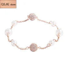 Высокое качество SWA Новая мода Шарм гибридная серия браслет из больших жемчужин яркий кристалл Роскошный Подарок на годовщину браслет