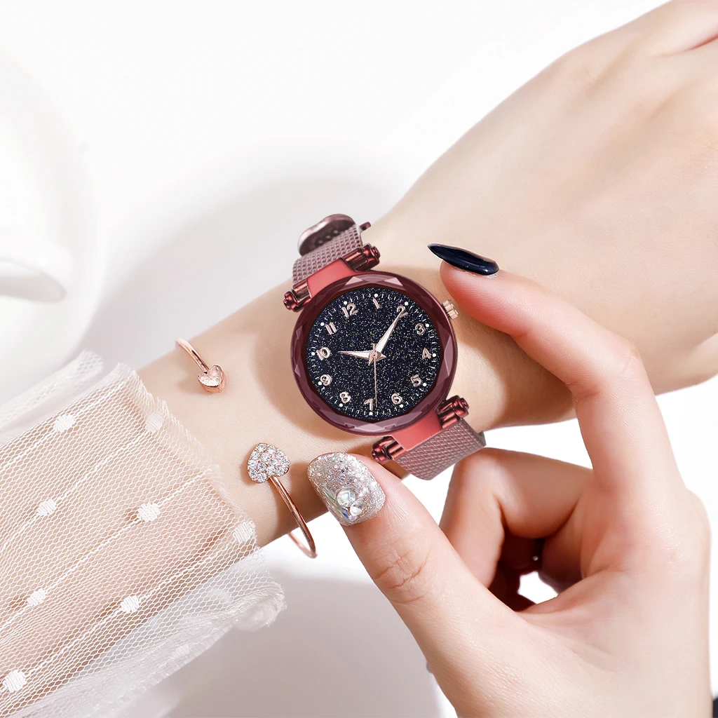 Элегантные женские часы с полимерным ремешком, повседневные женские кварцевые наручные часы, модные женские часы с звездным небом, Лидер продаж